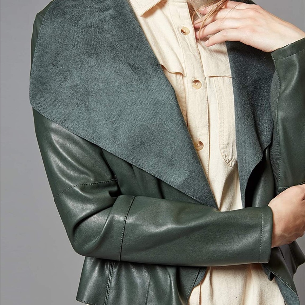 Faux Leather Jackets Slim Open Front Lapel Blazer Jackets